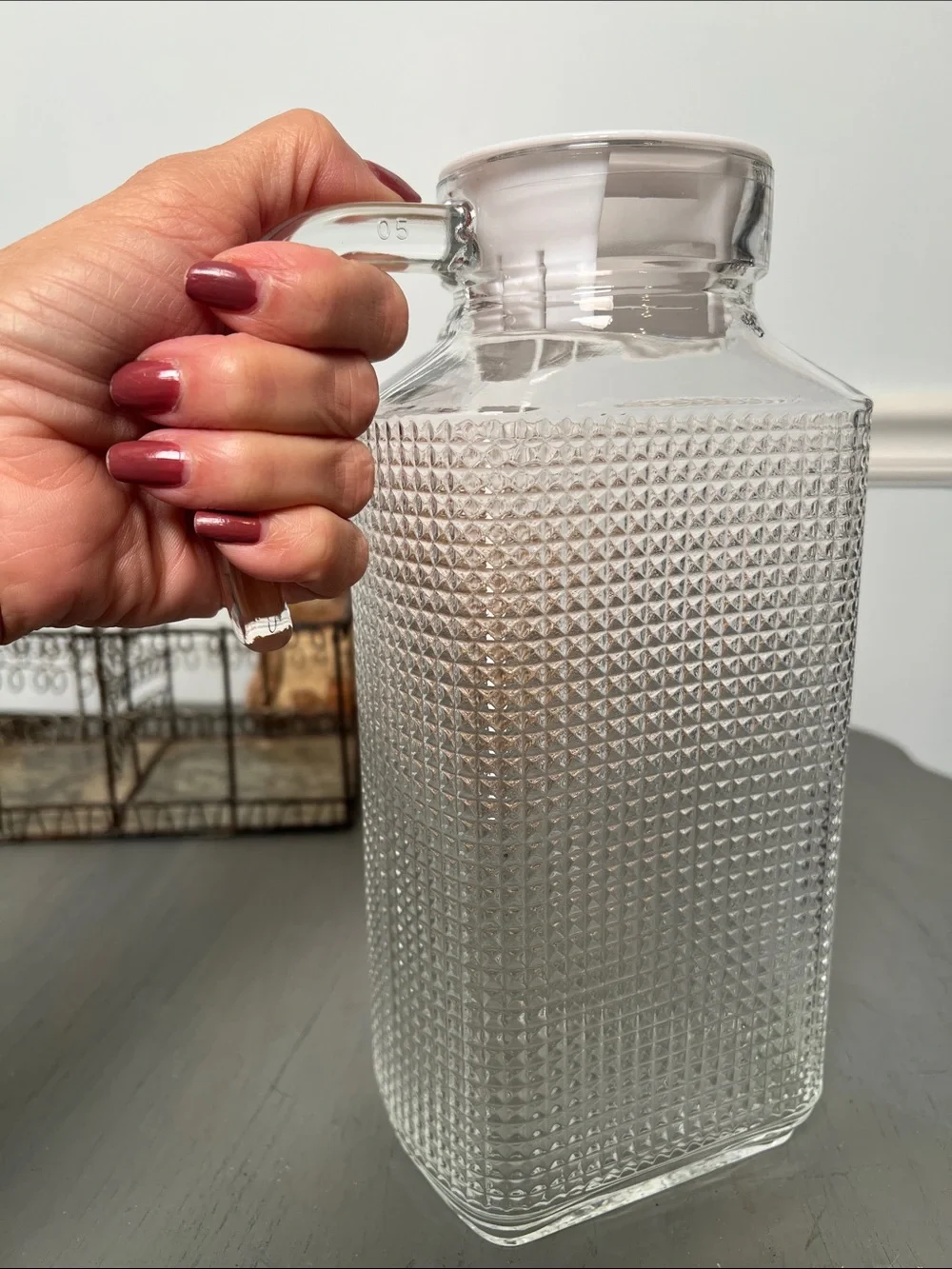 Clear Textured Glass Pitcher with Handle - Home Dining.